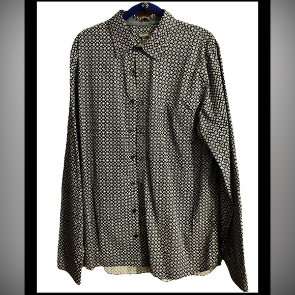 Van Heusen Mens Navy Blue Geo, Button Down Long Sleeve Shirt Size XLT 17-17 1/2 - Picture 1 of 7